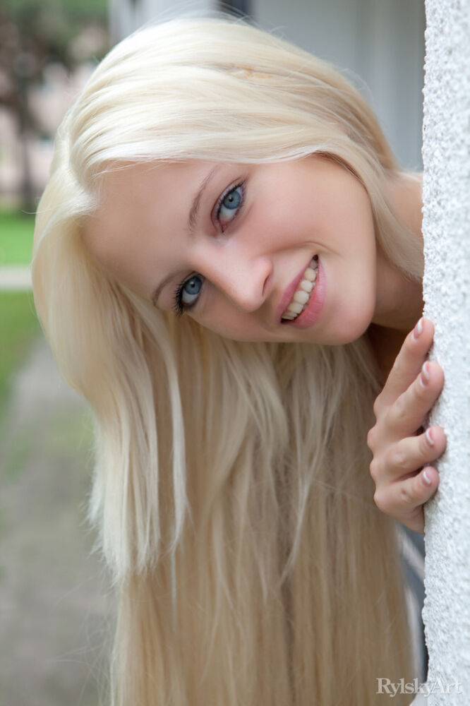 Innocent blonde teen from Estonia frees her girl parts from her white dress - #8
