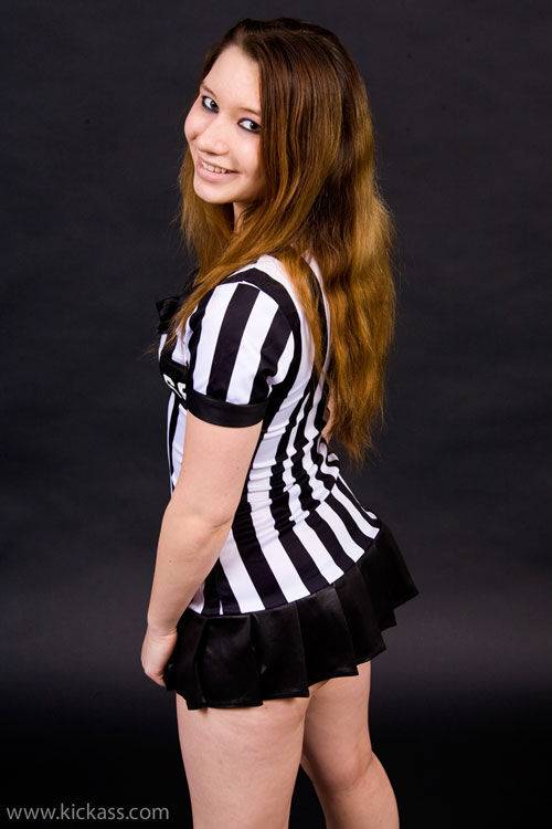 White girl Kim works free of referee attire before receiving a pearl necklace - #2