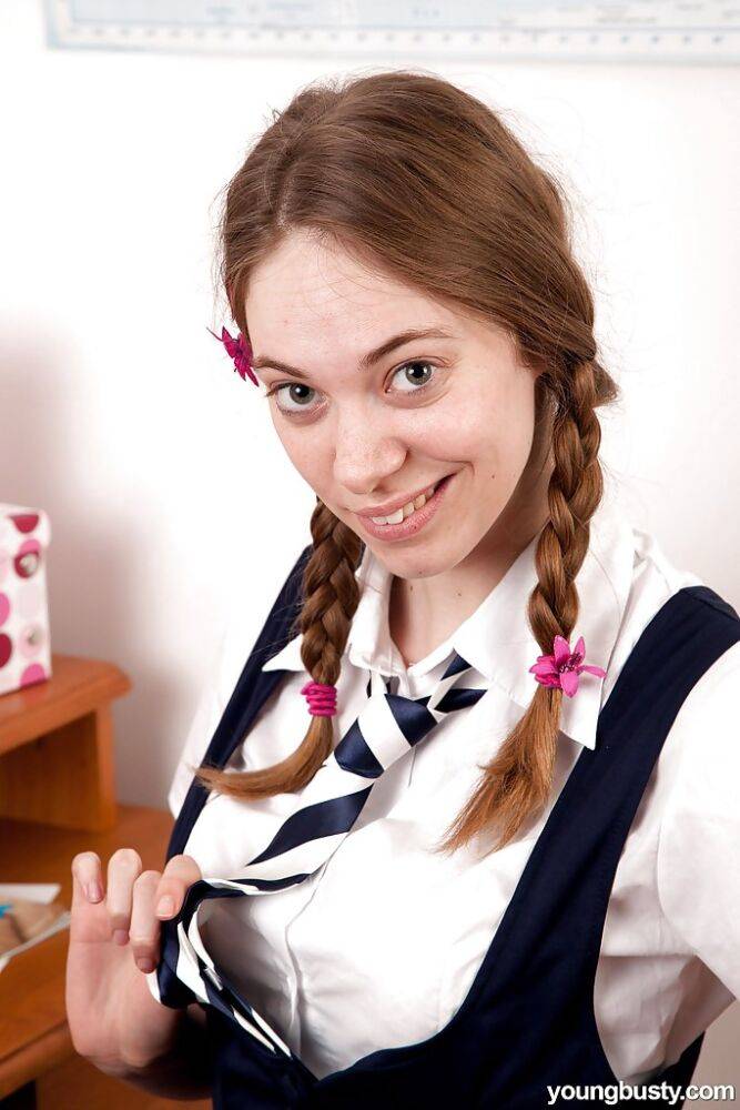 Young girl Fenna strips off schoolgirl uniform to finger twat in white socks - #16