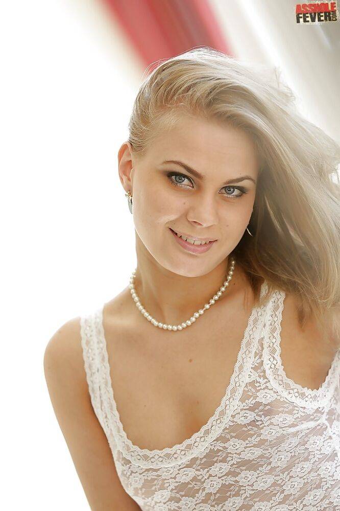 Blonde European model Kattie Gross posing in sexy white lingerie - #9