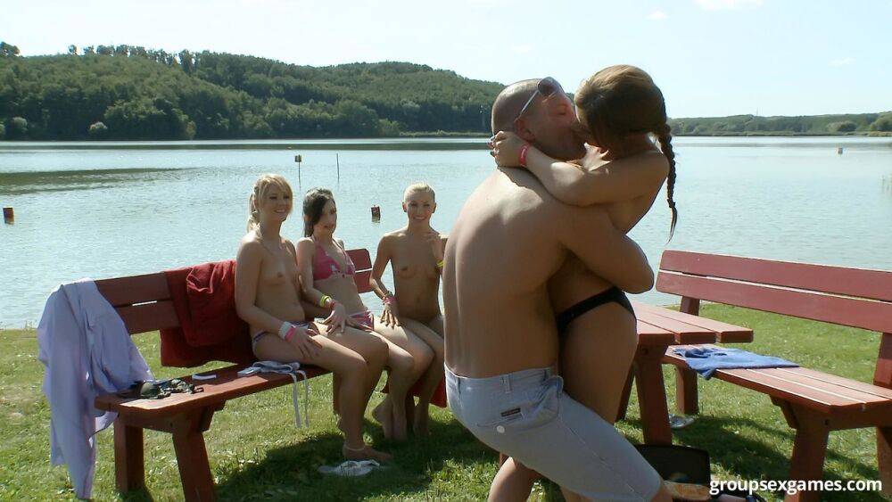 Bikini clad teen girlfriends get all horned up in lesbian picnic games - #8