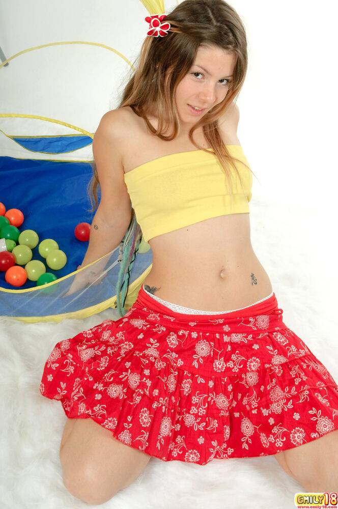 Teenage beauty Emily18 wears red and white polka dot panties and flirts with - #14