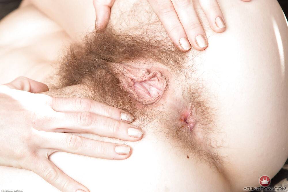 Aged hirsute model Sunshine removing white panties to bare hairy cunt - #15