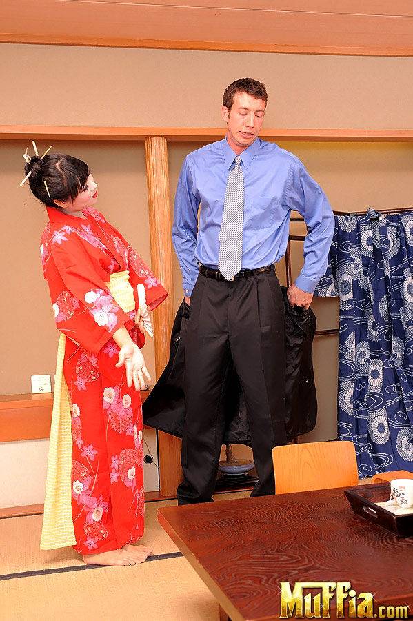 Japanese Geisha pleasures a white man she just met in a public park - #7