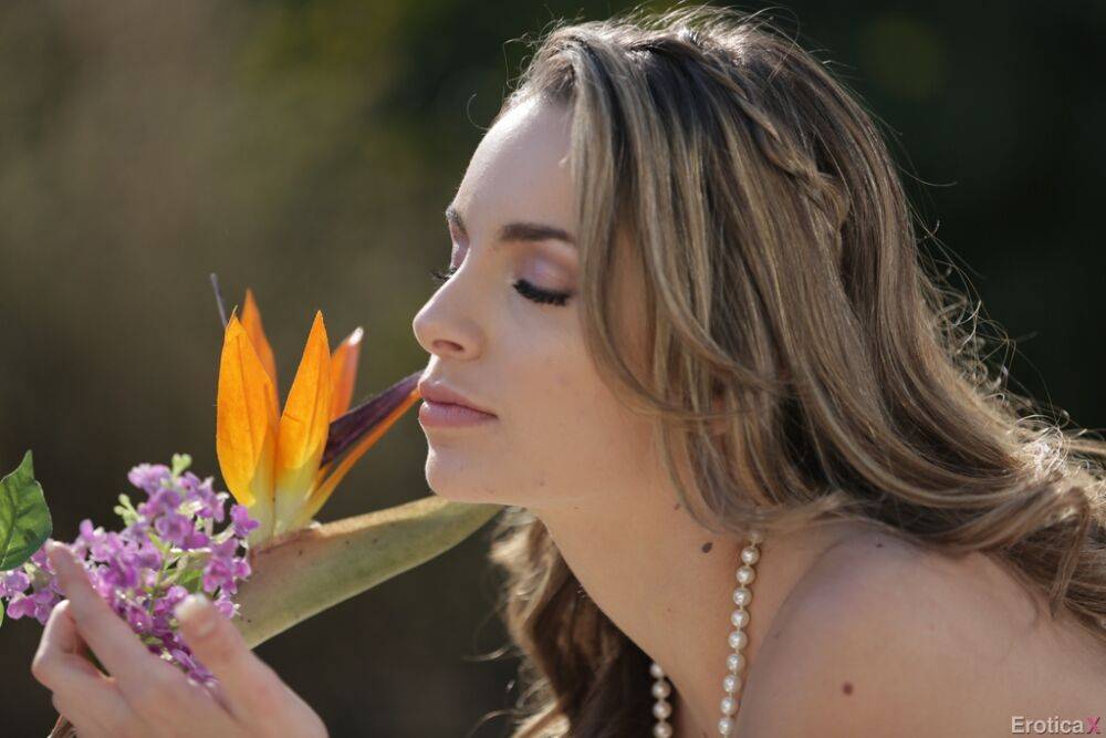 Girl next door Kimmy Granger removes white cotton dress and panties outdoors - #15