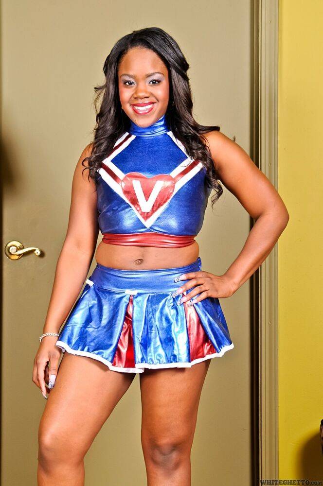 Ebony cheerleader Samone Taylor removes her uniform to model lingerie - #9