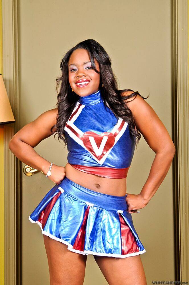 Ebony cheerleader Samone Taylor removes her uniform to model lingerie - #7