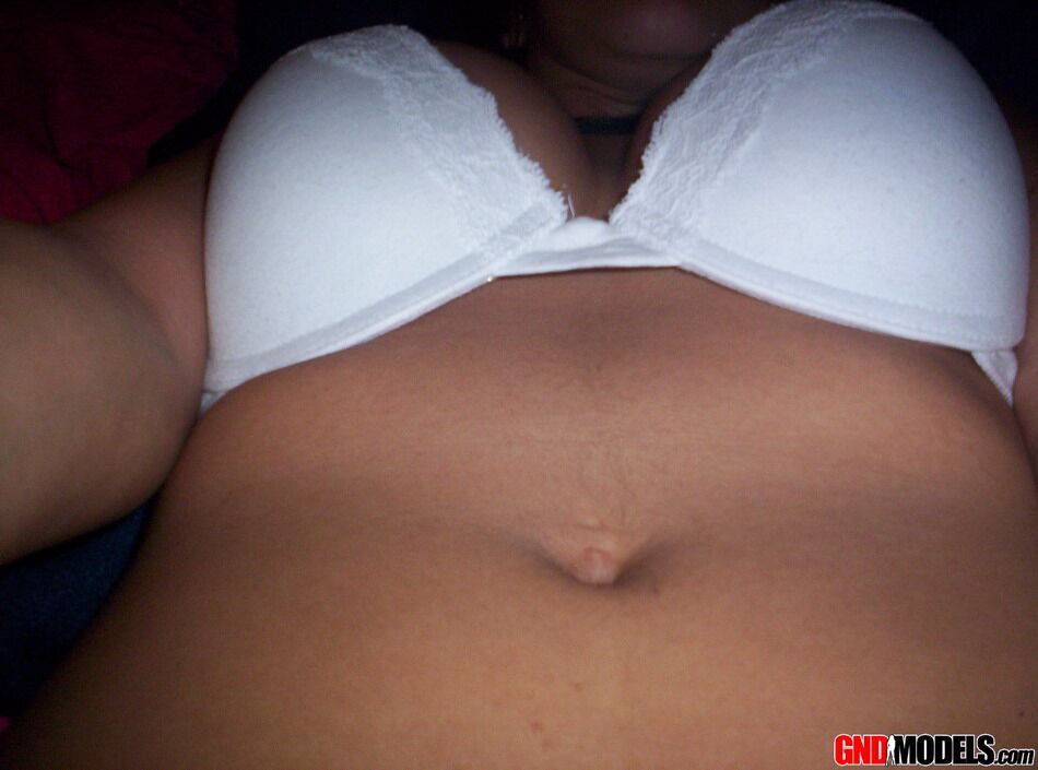 Nikki lifts her shirt to show off her huge perfect tits in a tight white bra - #9