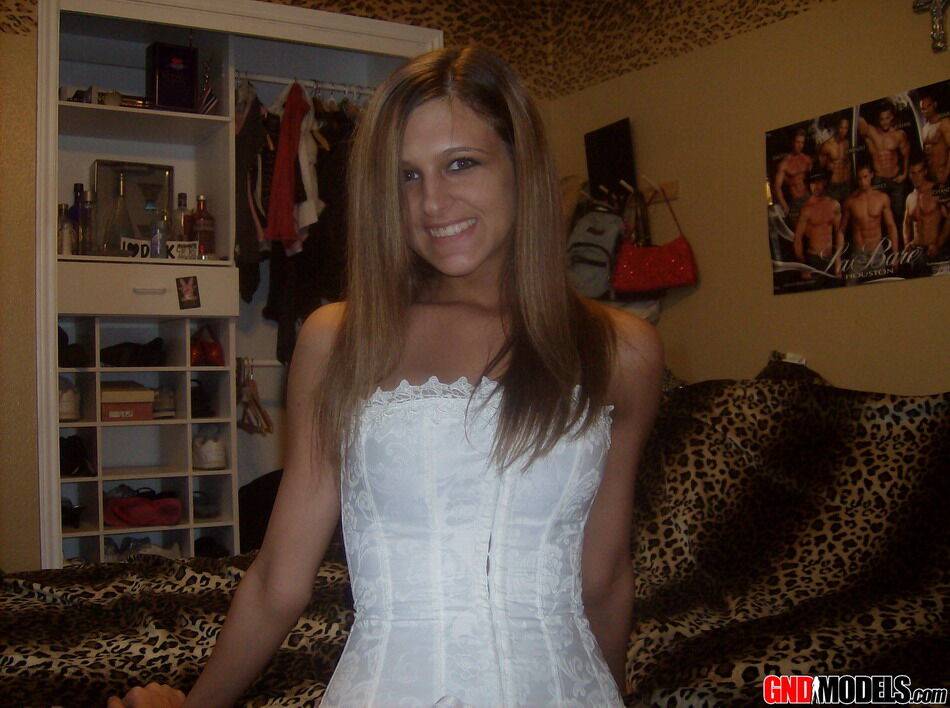 Teen in white corset and tight panties showing off her perfect tight body - #1
