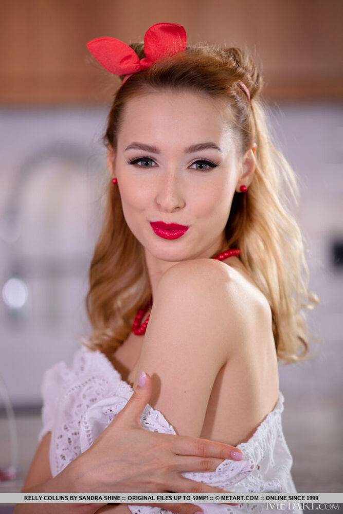 Sultry Kelly Collins seduces and teases you in her dainty red and white pin up - #7