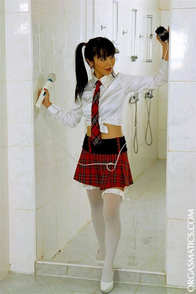 Japanese school girl and her white ESL teacher engage in lesbian sex - #13