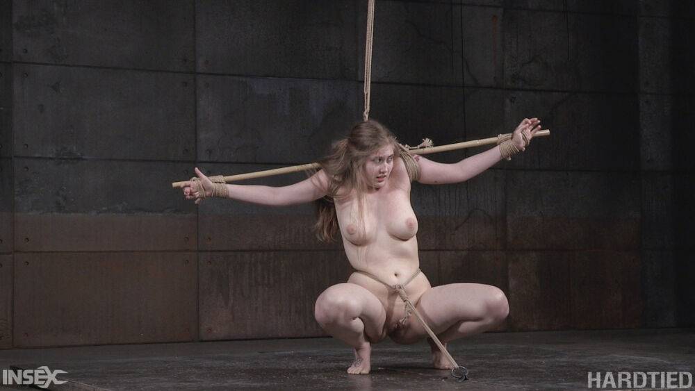 White girl Electra Rayne is tied up with ropes in a dungeon by a black man - #2