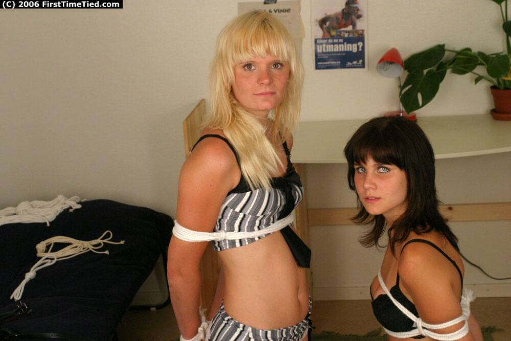 White chicks find themselves ballgagged and roped tied in their underwear - #5