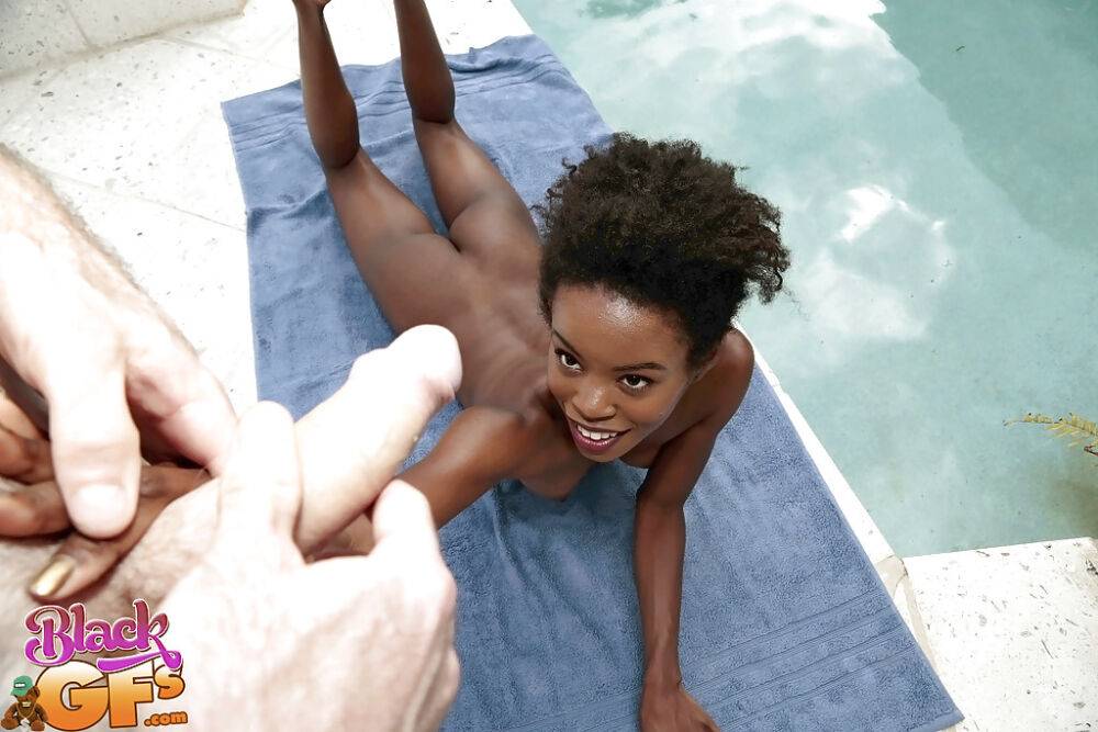 Black first timer Mila Dulce takes cumshot from white dick in swimming pool - #3