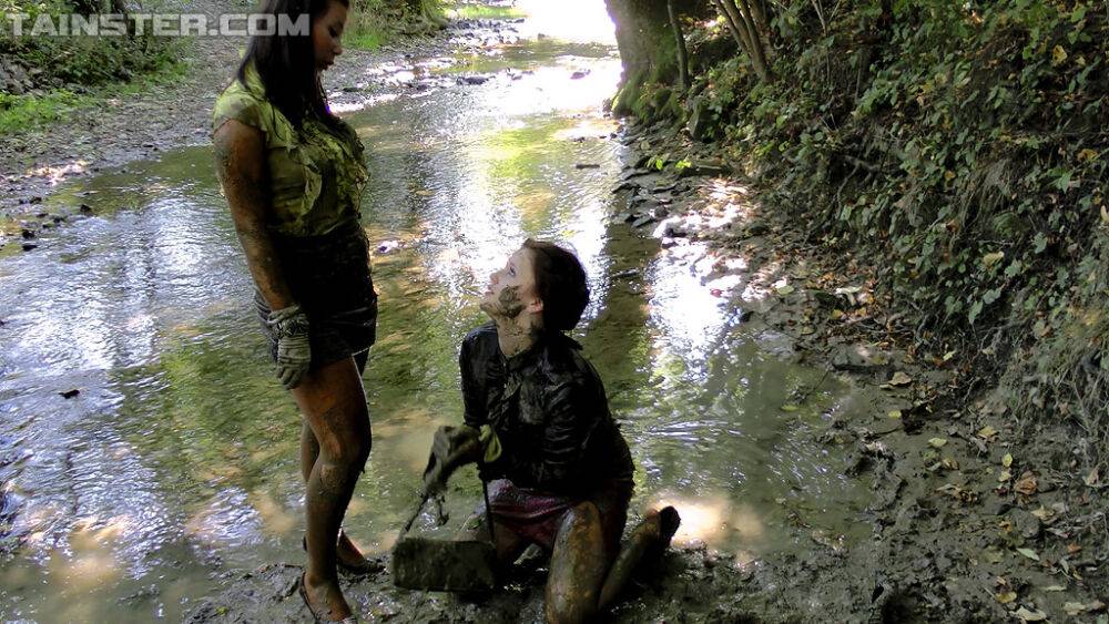 European fetish ladies have some messy fully clothed fun outdoor - #6