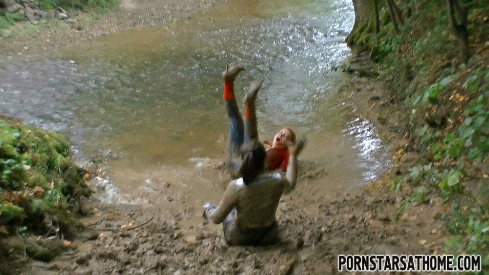 Kinky fetish ladies make some wet and messy fully clothed action outdoor - #16