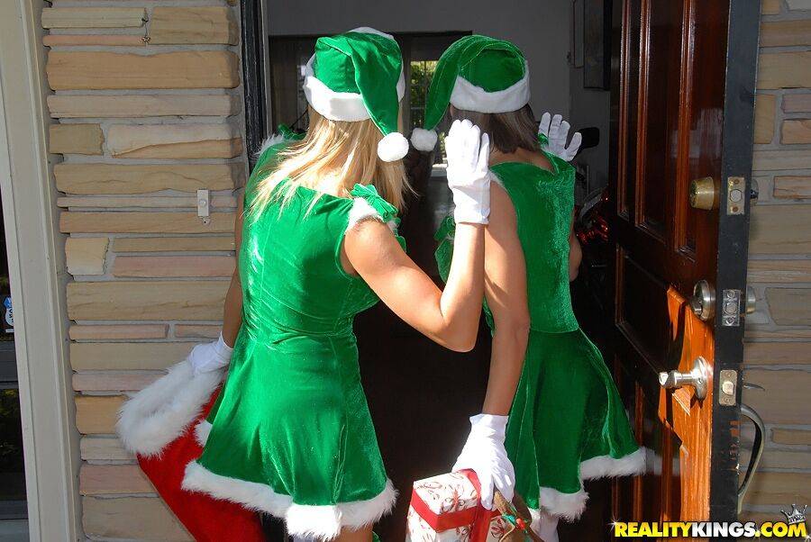 Hot MILFs dressed as sexy elfs for unwrapping their sex toys - #11