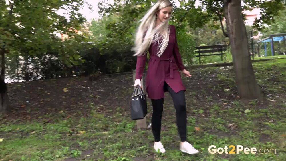 Dirty blonde female can't hold her pee any longer and pisses in public park - #9