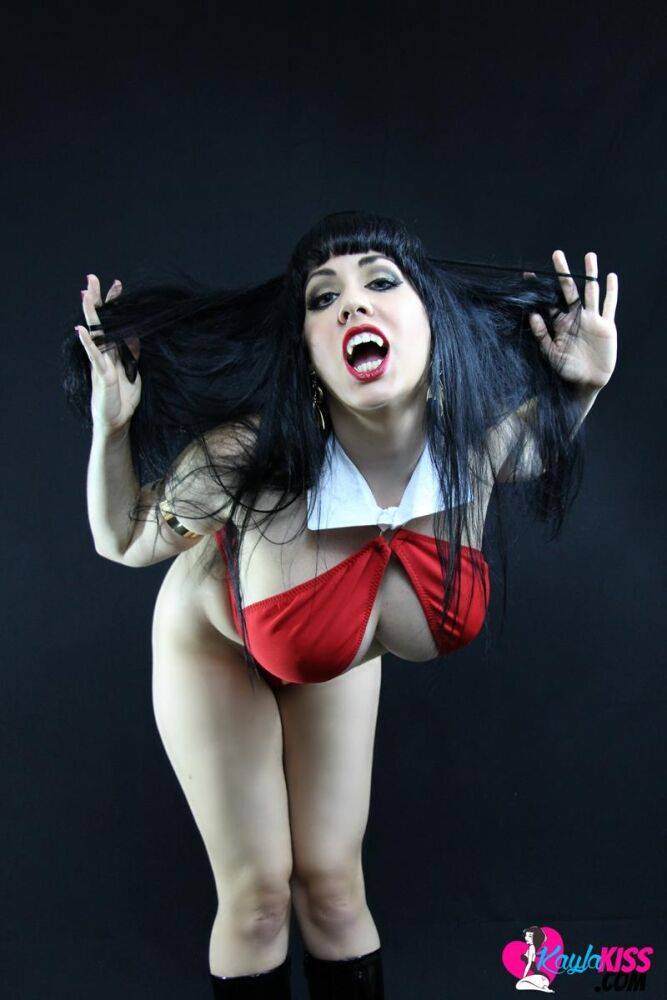 Hot brunette vampire Kayla Kiss shows her round big tits wearing high heels - #10
