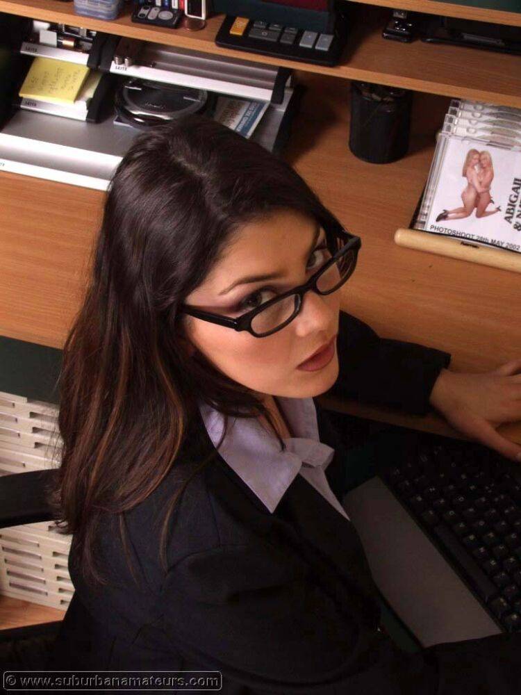 Sexy secretary Sugar strips down to her stockings & teases at the office - #2