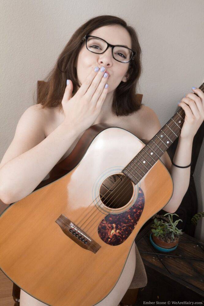 Naughty guitar hottie Ember Stone reveals her hairy body parts & fuzzy cunt - #17