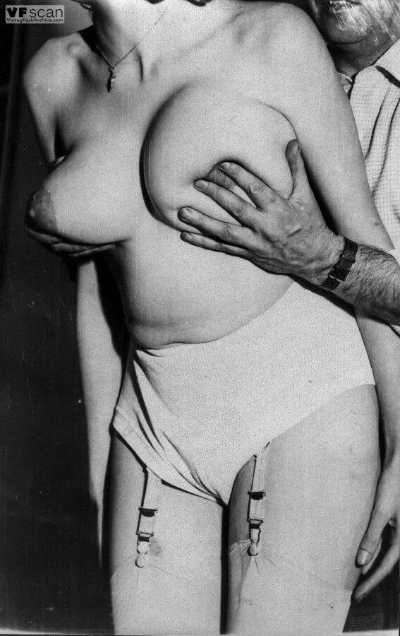 Big breasts being bound and spraying milk in raunchy vintage BDSM scene - #3