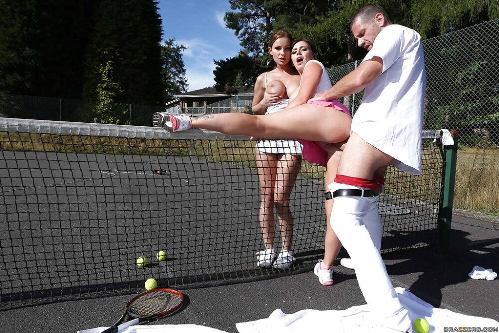 Big busted tennis players have a fervent threesome with a hung lad outdoor - #6