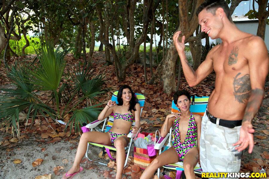 Latina teens in swimsuits get picked up at beach for a hot threesome - #1