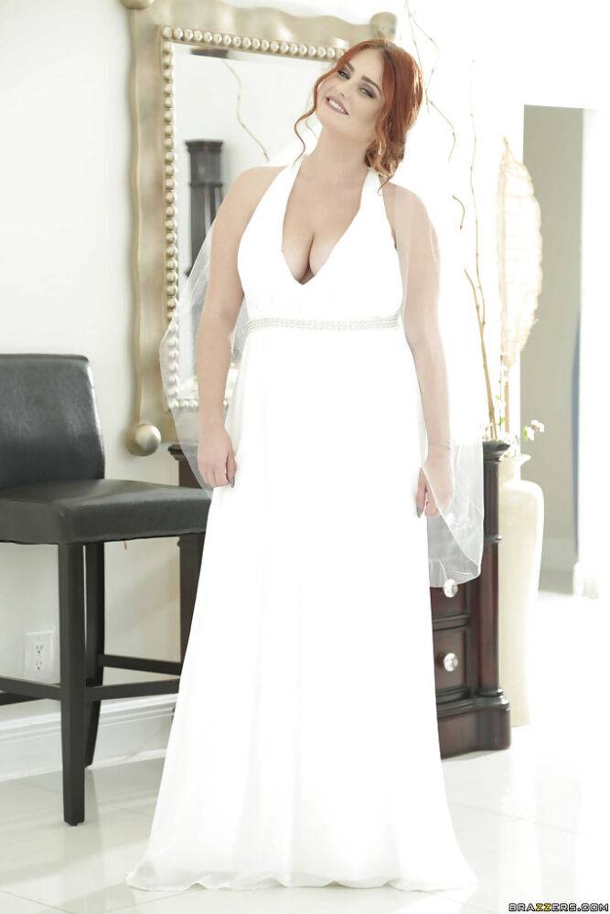 Chubby redhead Lennox Luxe revealing big natural tits underneath wedding dress - #8
