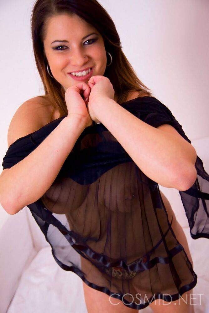 Plump amateur Brandy shows her big naturals while changing into black lingerie - #15