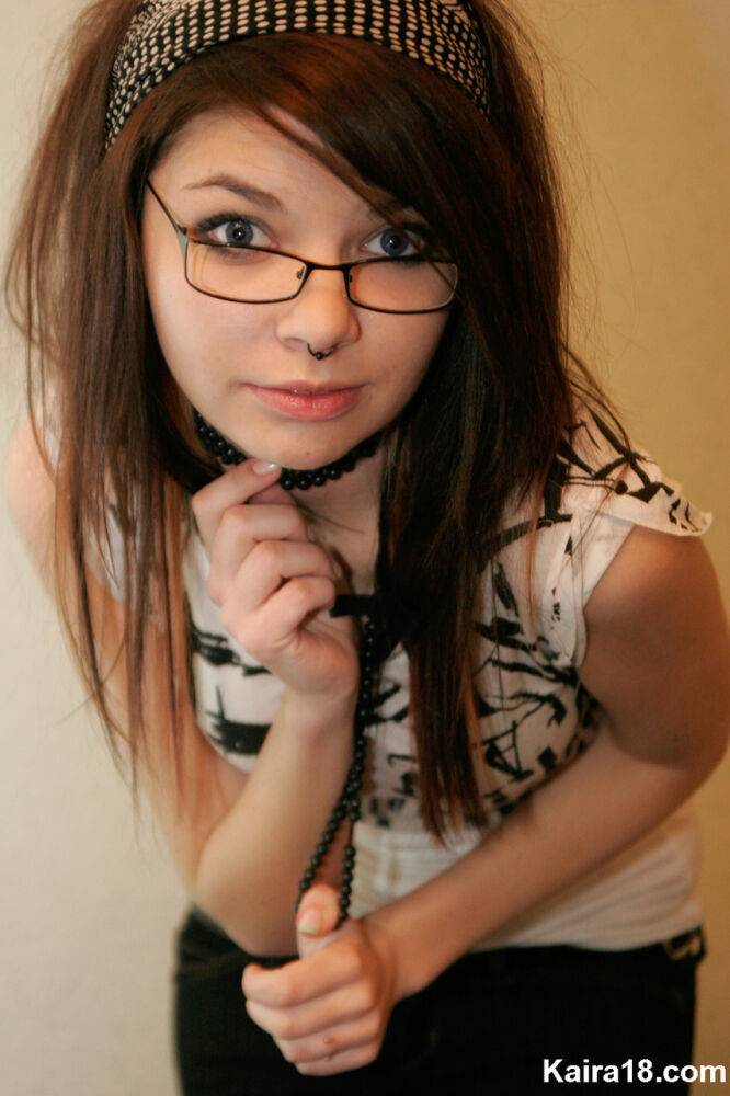 Solo girl Kaira 18 takes off her glasses while fully clothed - #3
