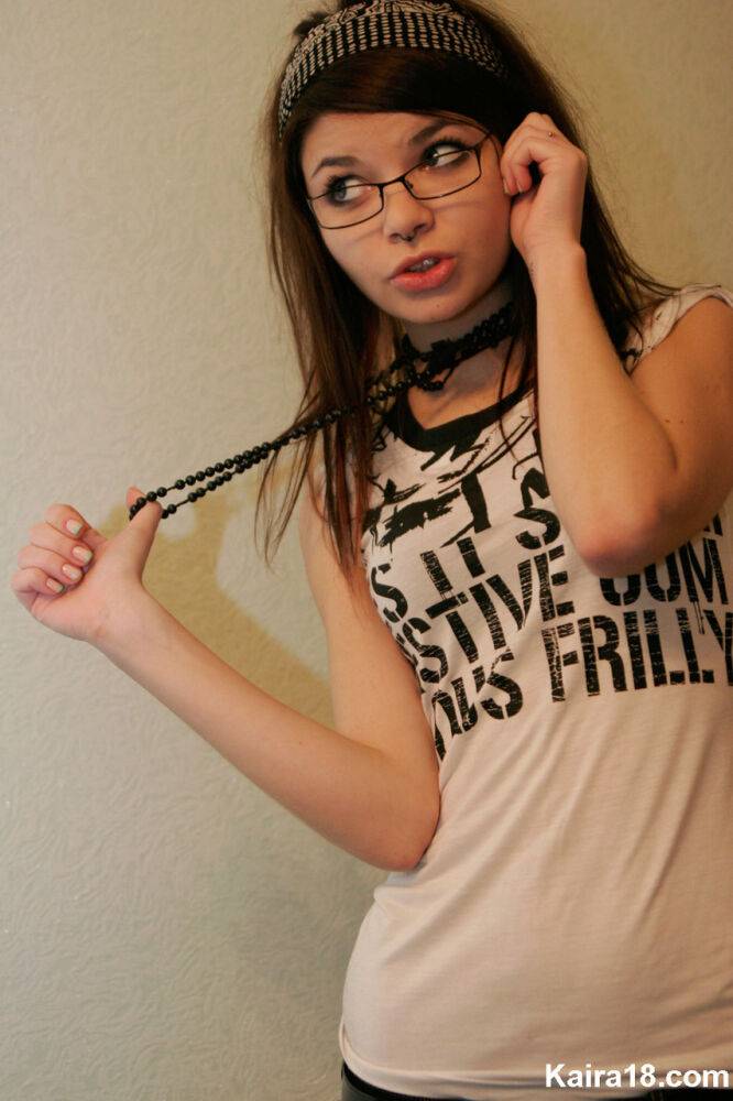 Solo girl Kaira 18 takes off her glasses while fully clothed - #2
