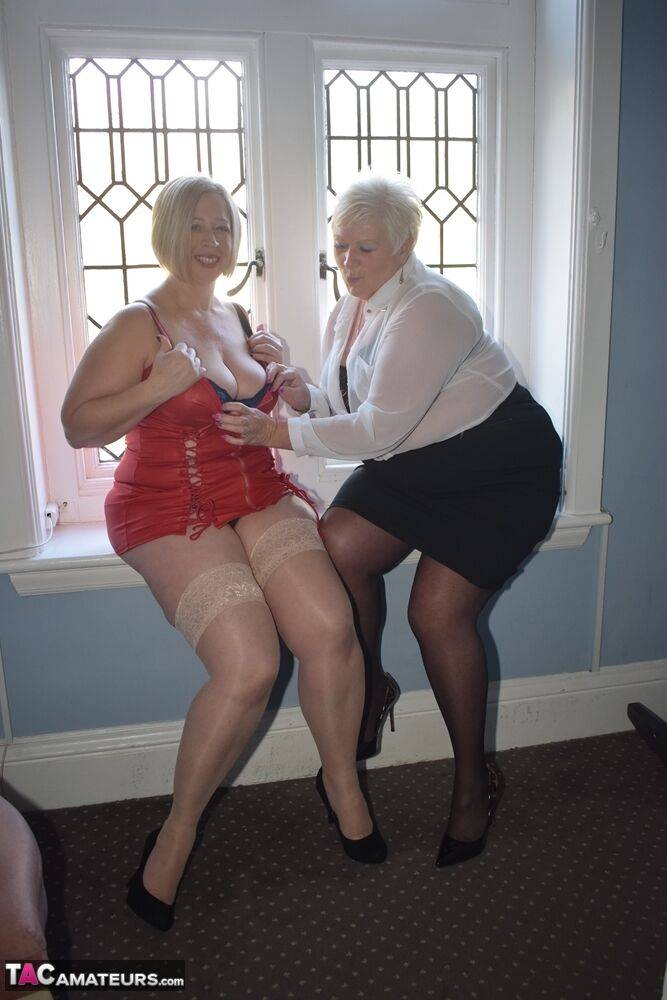 Overweight older lesbians disrobe to nylons before toying their pussies - #3