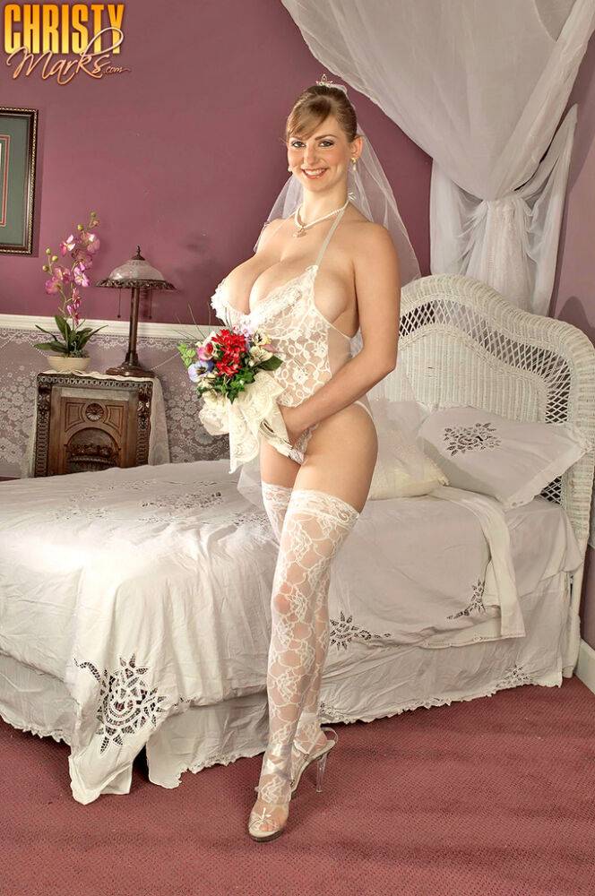 Big tits woman in a wedding dress Christy Marks spreads thighs to show pussy - #1