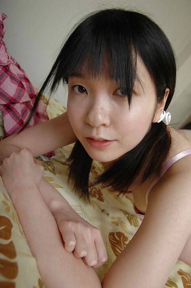 Shy asian teen stripping down and showcasing her gash in close up - #8