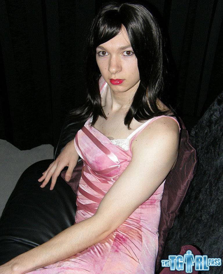 Petite TGirl showing off that slender body of hers in a pink dress - #12