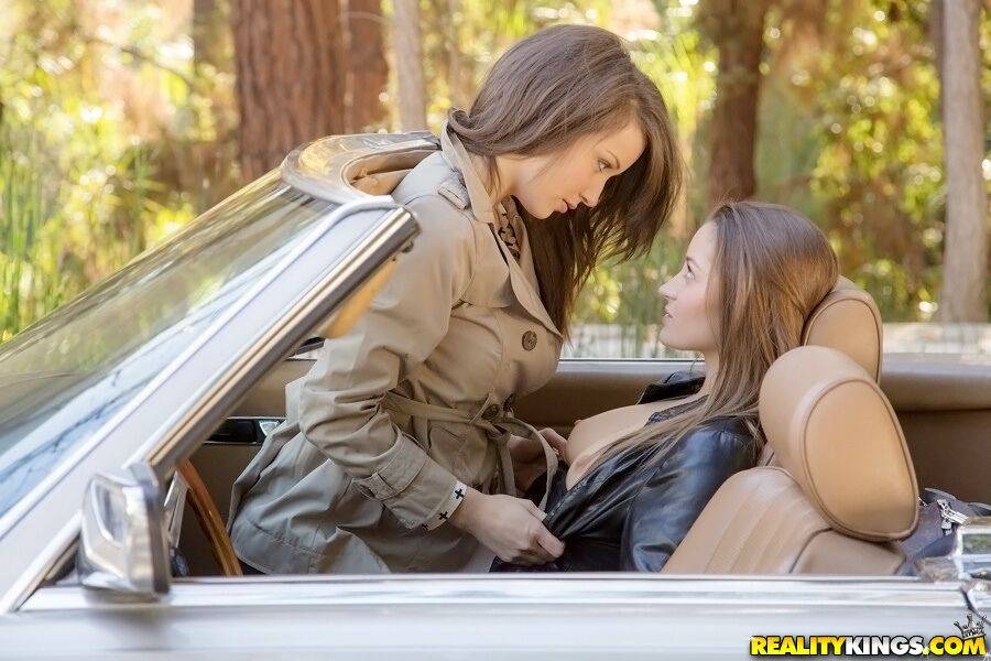 Sexy chick Dani Daniels making out with her lesbian friend outdoor - #5
