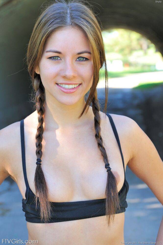 Gorgeous blue-eyed teen with adorable tits Shyla reveals her body in public - #3