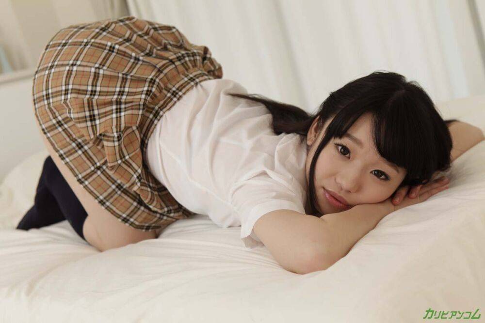 Petite Asian schoolgirl Yuna Himekawa gets her hairy twat toyed and fucked - #3