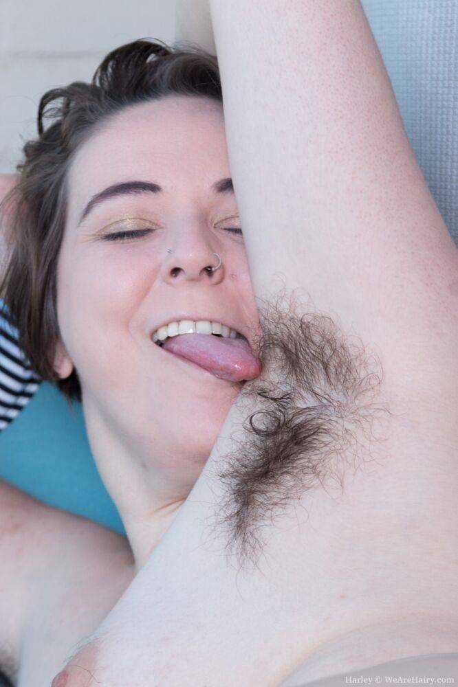 Chubby girl with hairy legs Harley masturbates and fingers her hairy beaver - #13