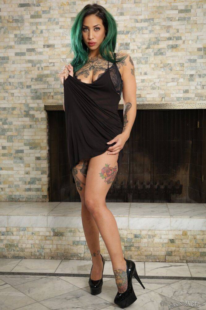 Long legged tattooed Latina Veronica Rose in sheer lingerie baring big tits - #4