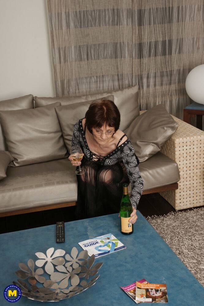 Mature European GILF drinks champagne after a hot solo masturbation session - #3