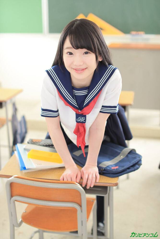 Cute Asian schoolgirl Yuna Himekawa spreads her legs & takes a dick at school - #2