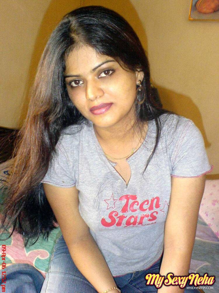 Petite Indian girl uncups big naturals after removing blue jeans - #15