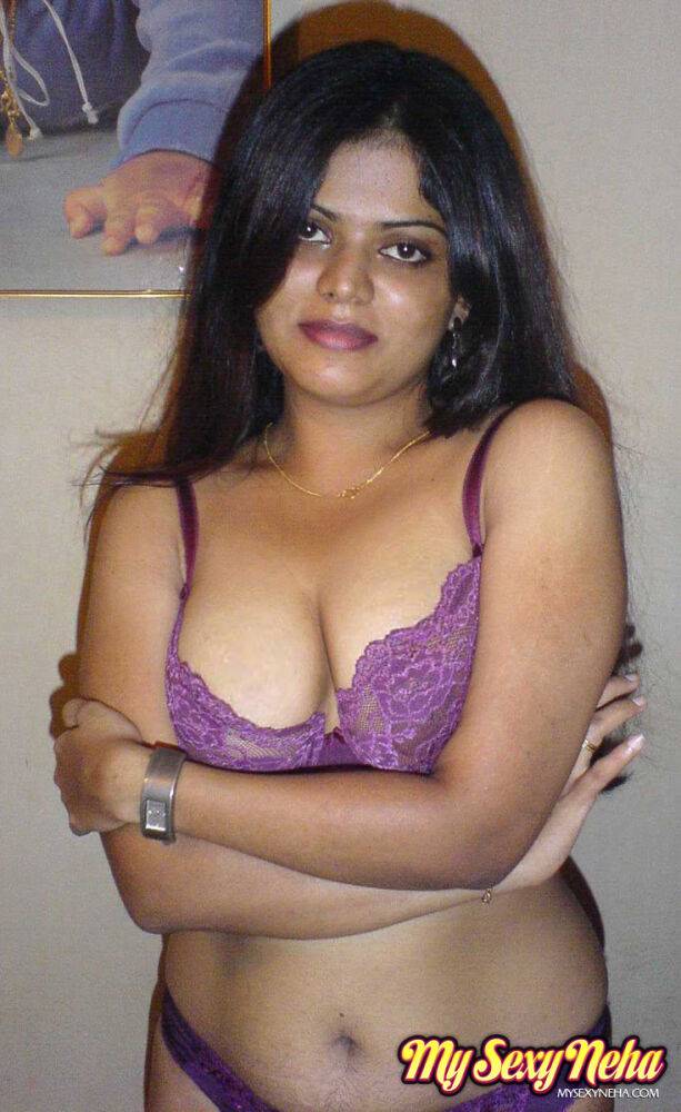 Petite Indian girl uncups big naturals after removing blue jeans - #5