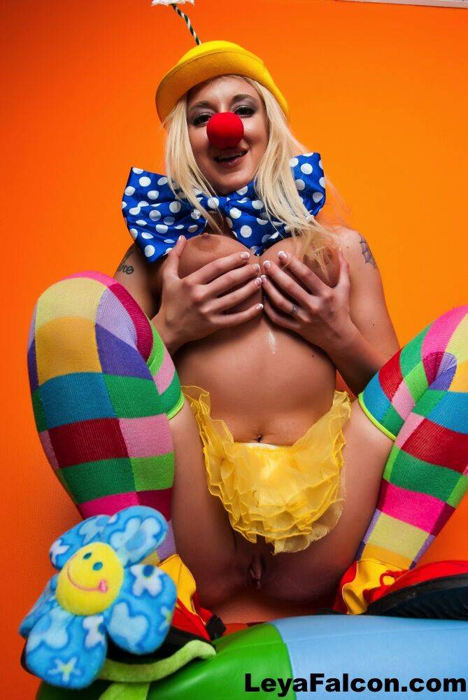 Hot cosplay MILF Leya Falcon in clown costume fondling her huge big tits - #13