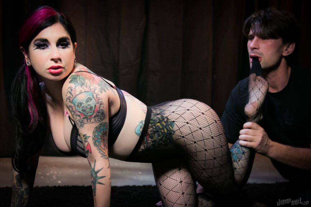Tattooed Joanna Angel sucking big cock & anal fucking in pantyhose - #12