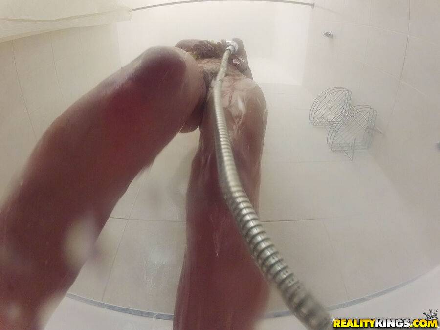 Amateur female Naomi soaps up her big tits and bush in the shower - #7