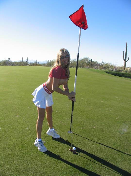 Latina amateur exposes her big tits and pussy on a golf green in Arizona - #8