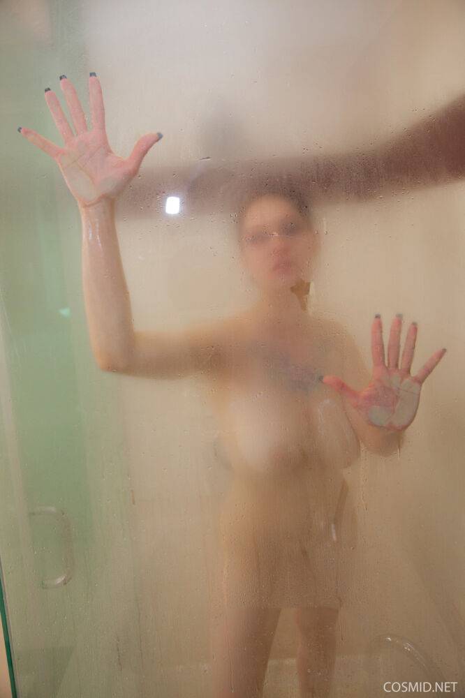 Big titted amateur Jennique gets caught bare naked while in the shower - #5